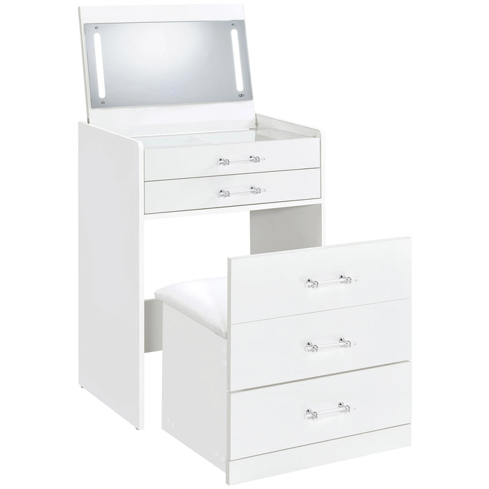 Five Star Furniture - Danbury Makeup Vanity Table with LED Mirror and Stool