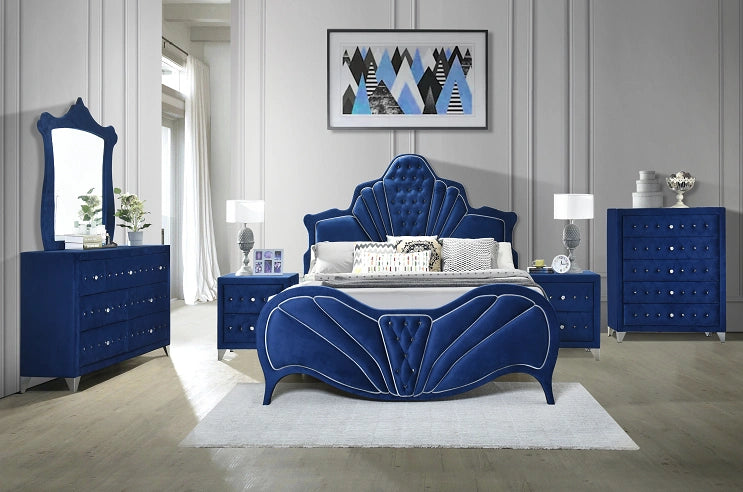 Five Star Furniture - Dante Blue Velvet Eastern King Bed