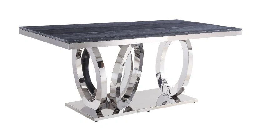 Five Star Furniture - Nasir Gray Printed Faux Marble & Mirrored Silver Finish Dining Room Table