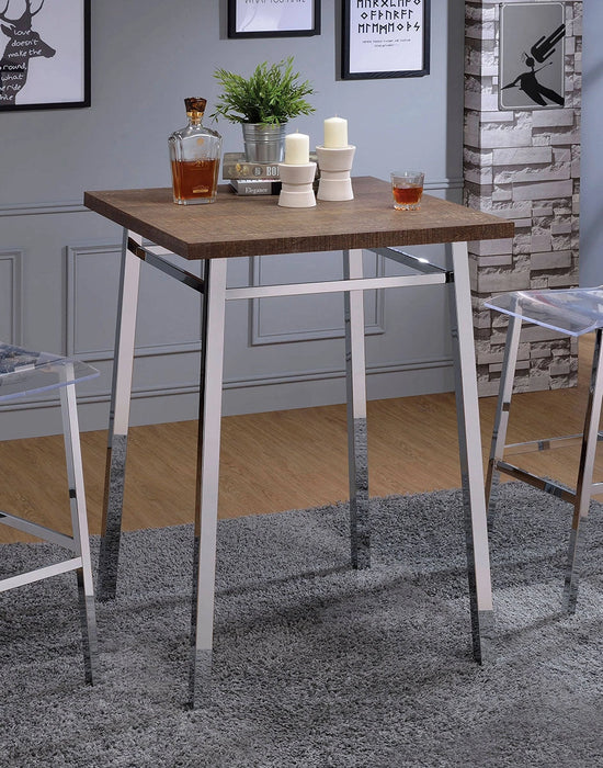 Five Star Furniture - Acme Furniture Nadie Square Bar Table in Chrome and Oak 72595