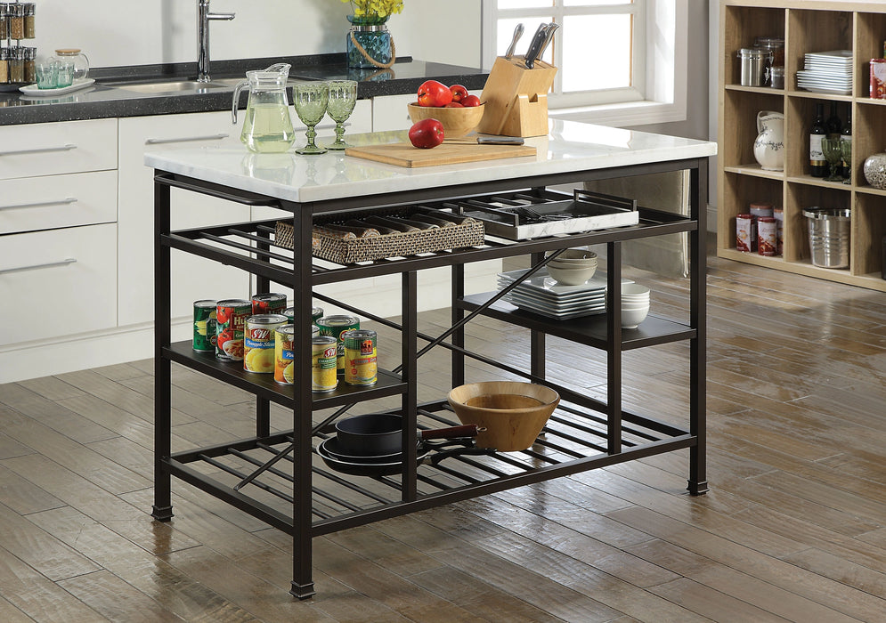 Five Star Furniture - Lanzo Marble & Gunmetal Kitchen Island (Counter)