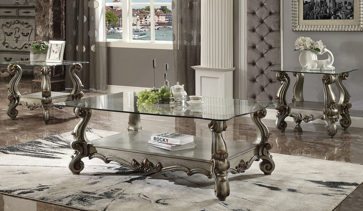 Five Star Furniture - Versailles Antique Platinum & Clear Glass Coffee Table