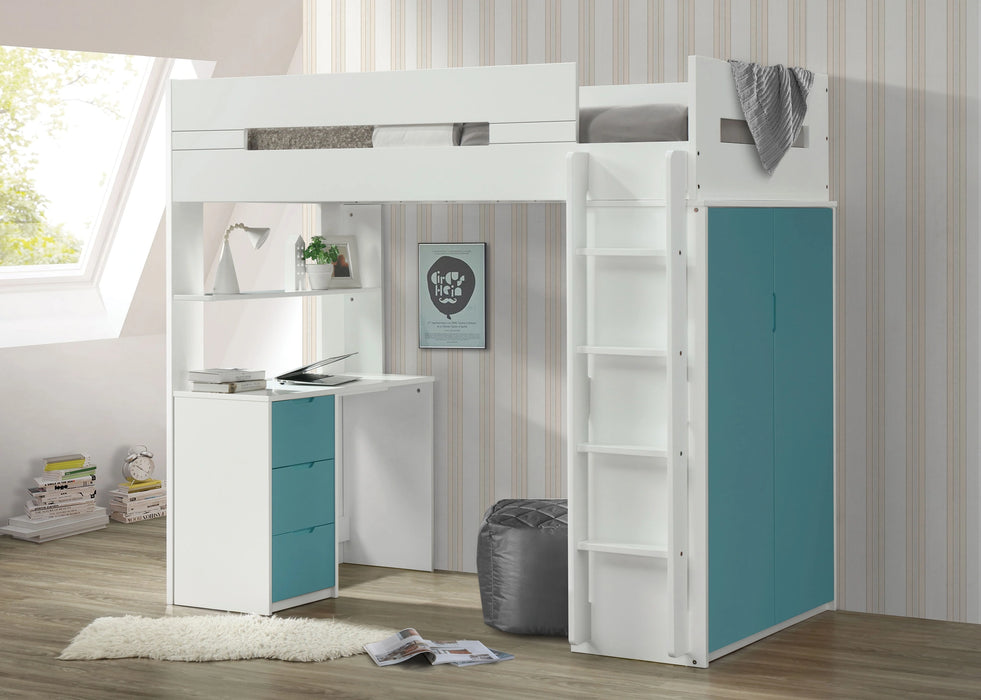 Five Star Furniture - Nerice White & Teal Loft Bed