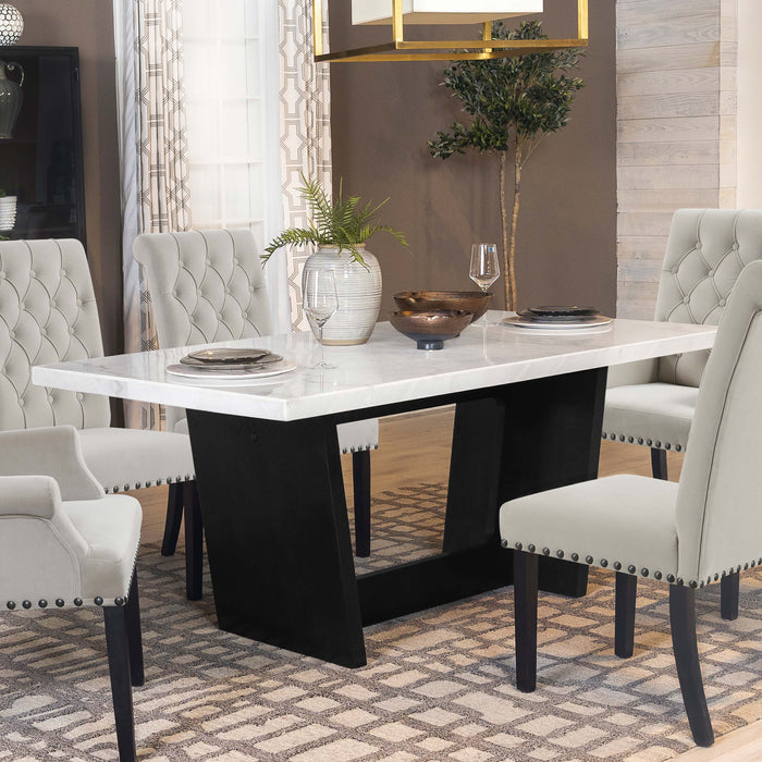 Five Star Furniture - Sherry Trestle Base Marble Top Dining Table Espresso and White