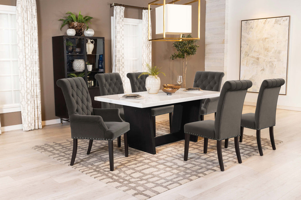 Five Star Furniture - Sherry Trestle Base Marble Top Dining Table Espresso and White