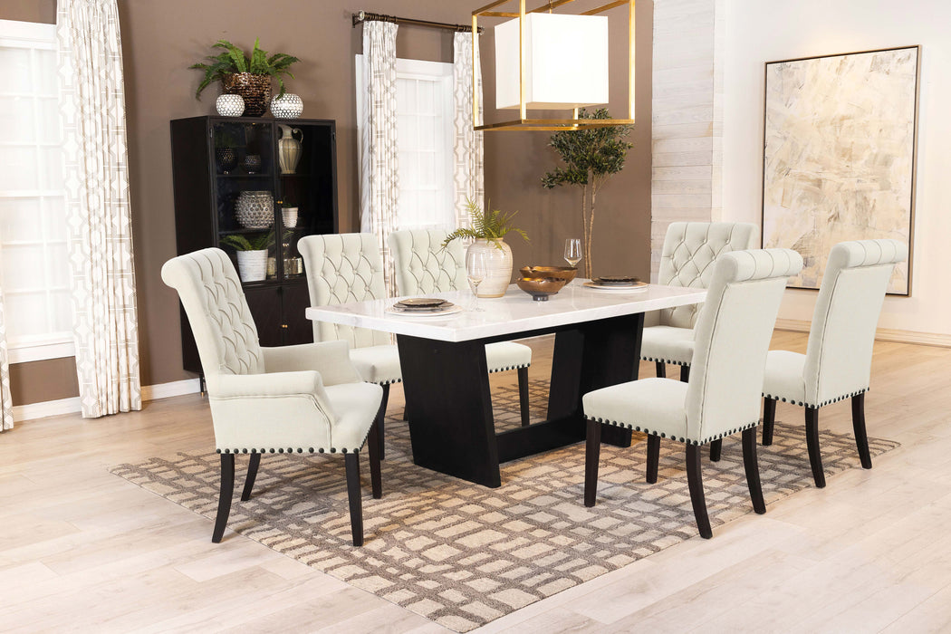 Five Star Furniture - Sherry Trestle Base Marble Top Dining Table Espresso and White