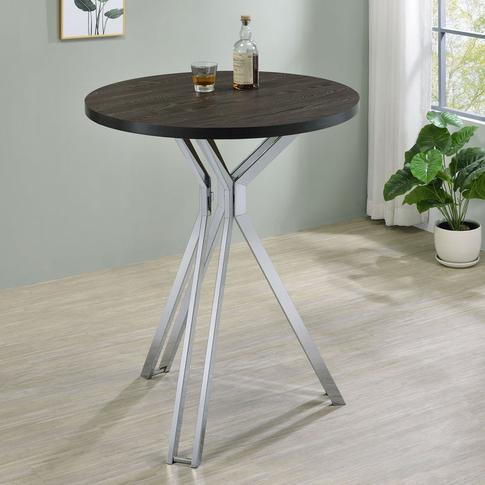 Five Star Furniture - Edgerton Round Wood Top Bar Table Dark Oak and Chrome