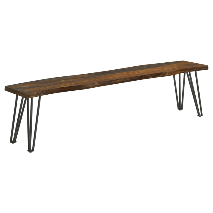 Five Star Furniture - Neve Live-edge Dining Bench with Hairpin Legs Sheesham Grey and Gunmetal
