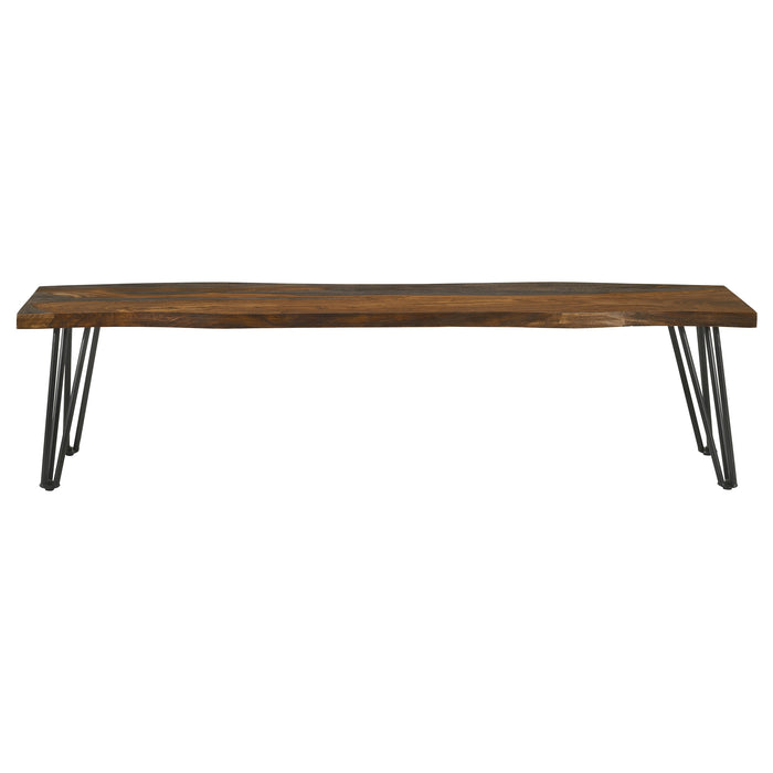 Five Star Furniture - Neve Live-edge Dining Bench with Hairpin Legs Sheesham Grey and Gunmetal