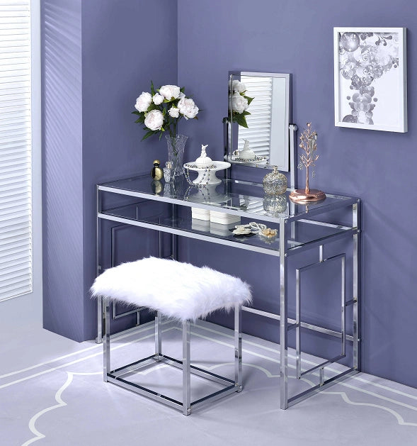 Five Star Furniture - Carenze II White Faux Fur & Chrome Vanity Set