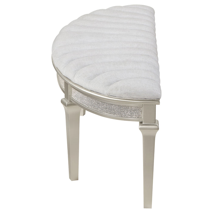 Five Star Furniture - Evangeline Upholstered Demilune Bench Ivory and Silver Oak