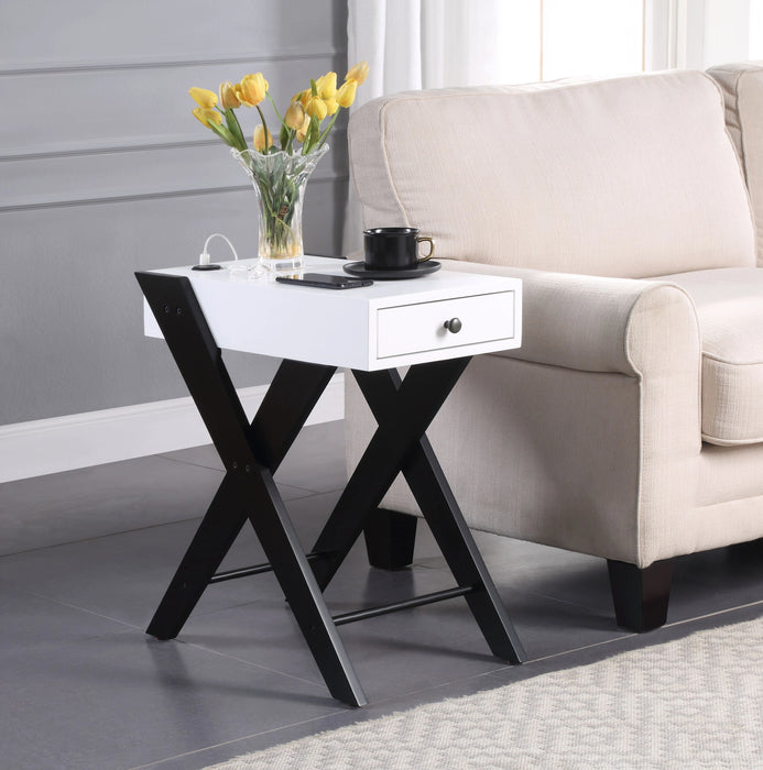 Five Star Furniture - Fierce White & Black Side Table (USB Charging Dock)