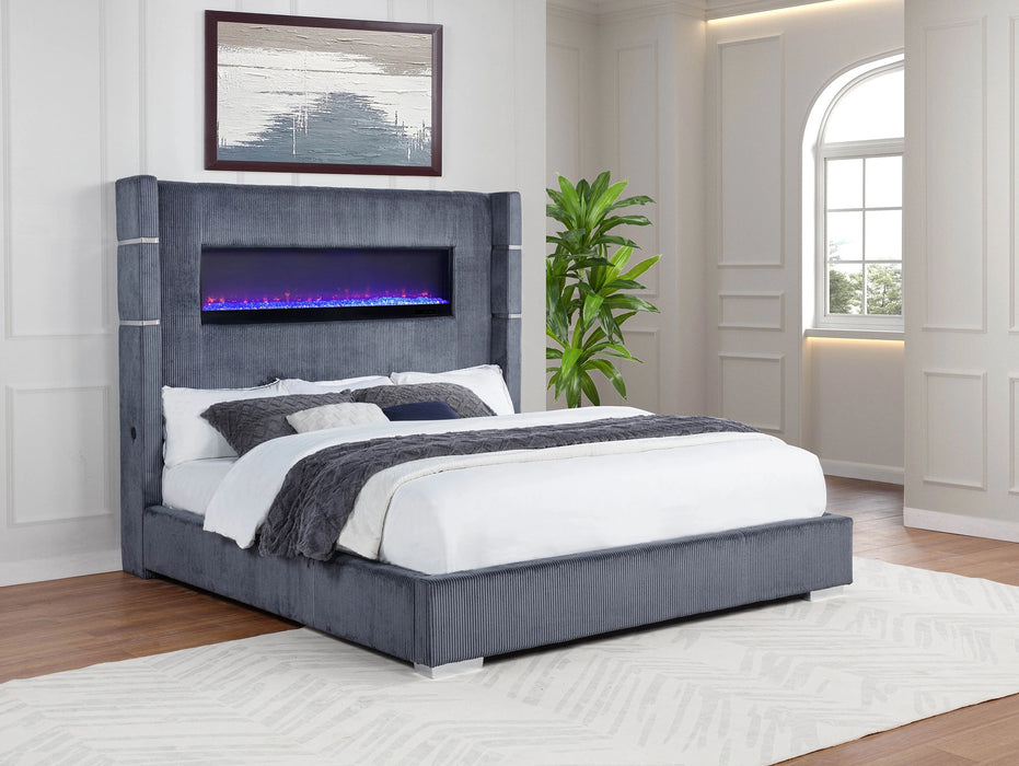 Five Star Furniture - Tisdall Wingback Bed with Flame Visualizer