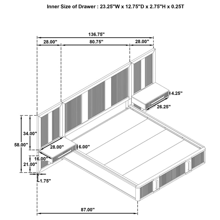 Five Star Furniture - Terrace Wall Panel Platform Storage Bed with Attached Nightstands