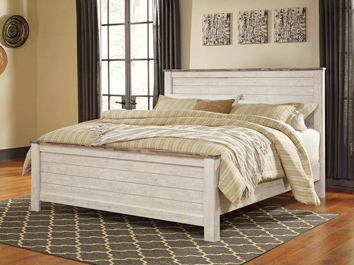 Five Star Furniture - Willowton Panel Bed with Mirrored Dresser & 2 Nightstands