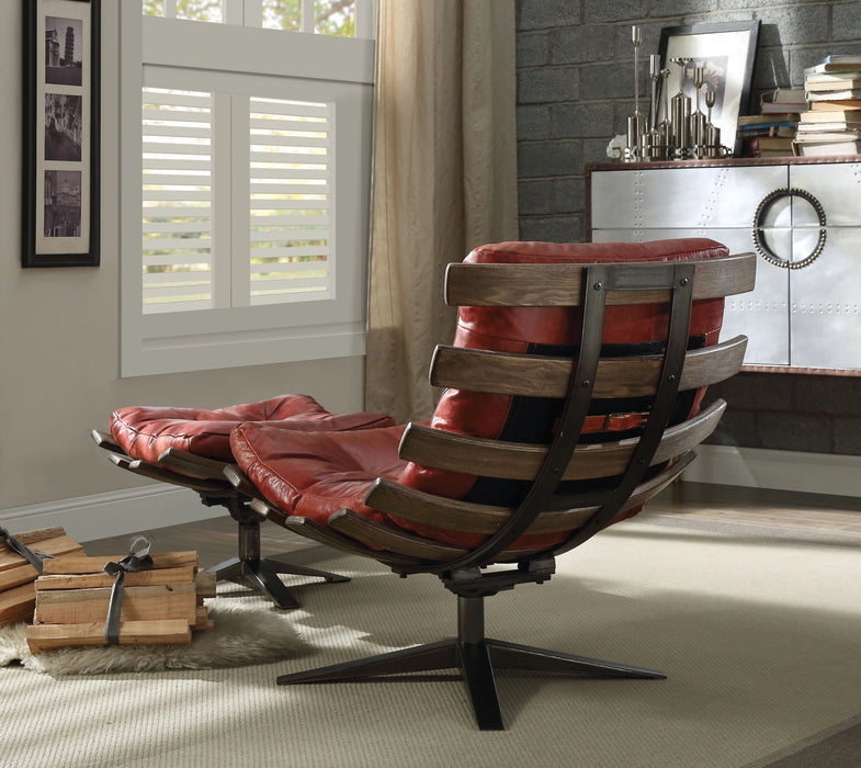 Five Star Furniture - Gandy Antique Red Top Grain Leather Chair & Ottoman (2Pc Pk)