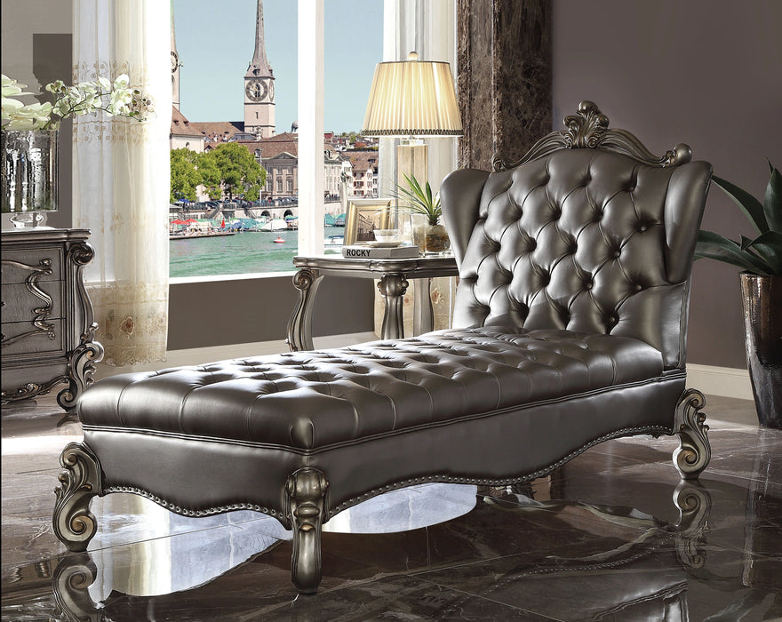 Five Star Furniture - Versailles Silver PU & Antique Platinum Chaise