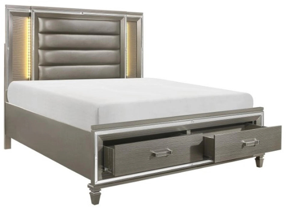 Five Star Furniture - Tamsin Queen Upholstered Storage Bed in Silver Grey Metallic 1616-1*