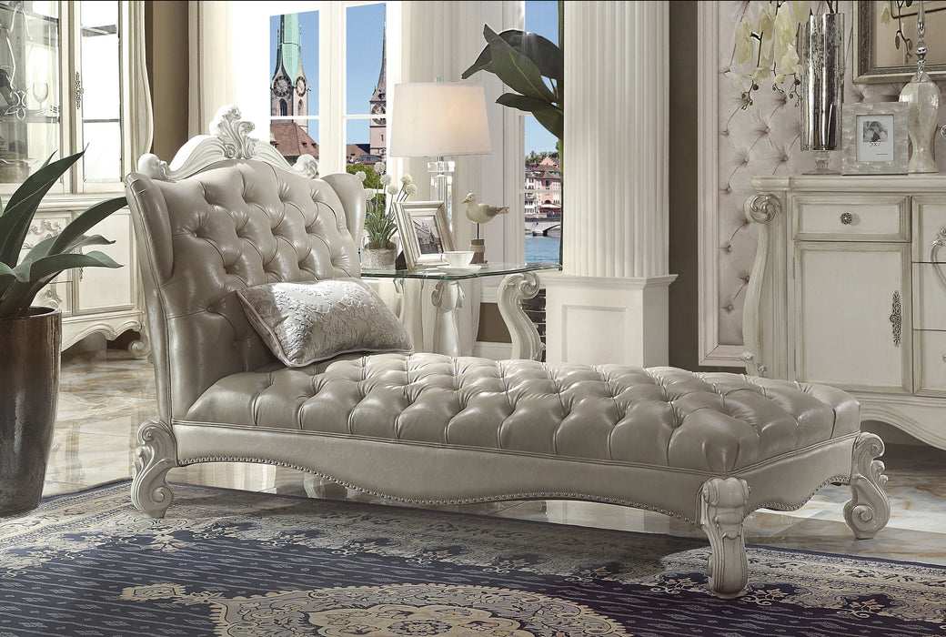 Five Star Furniture - Versailles Vintage Gray PU & Bone White Chaise & Pillow
