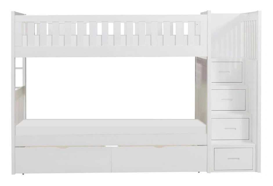 Five Star Furniture - Galen Bunk Bed w/ Reversible Step Storage and Storage Boxes in White B2053SBW-1*T