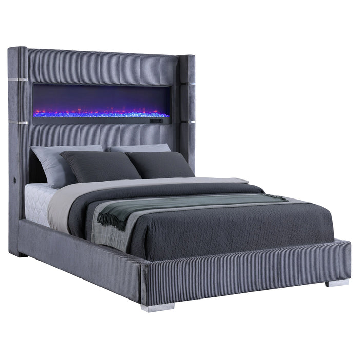 Five Star Furniture - Tisdall Wingback Bed with Flame Visualizer