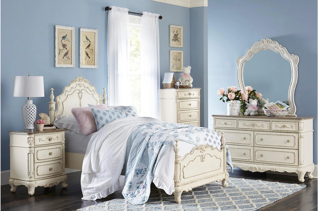 Five Star Furniture - Cinderella Mirror in Antique White with Grey Rub-Through 1386NW-6