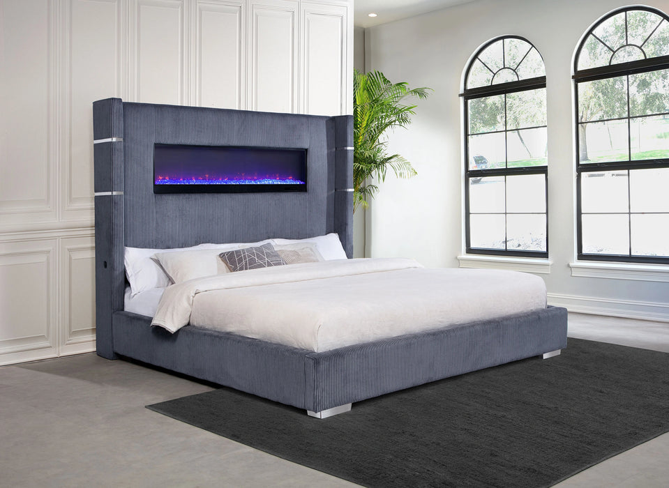 Five Star Furniture - Tisdall Wingback Bed with Flame Visualizer
