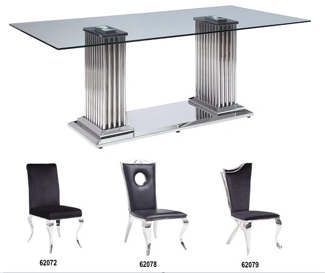 Five Star Furniture - Cyrene Stainless Steel & Clear Glass Dining Table