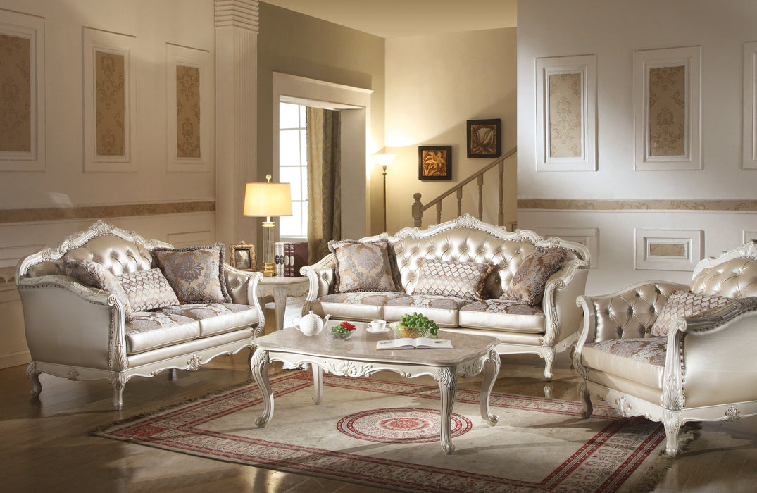 Five Star Furniture - Chantelle Rose Gold PU/Fabric & Pearl White Sofa w/3 Pillows