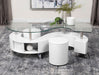 Five Star Furniture - Buckley Curved Glass Top Coffee Table With Stools White High Gloss image