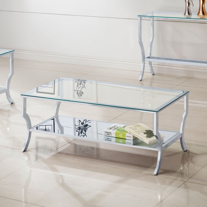 Five Star Furniture - Saide Rectangular Coffee Table with Mirrored Shelf Chrome