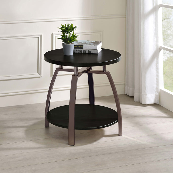 Five Star Furniture - Dacre Round End Table Dark Grey and Black Nickel