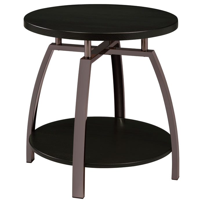 Five Star Furniture - Dacre Round End Table Dark Grey and Black Nickel
