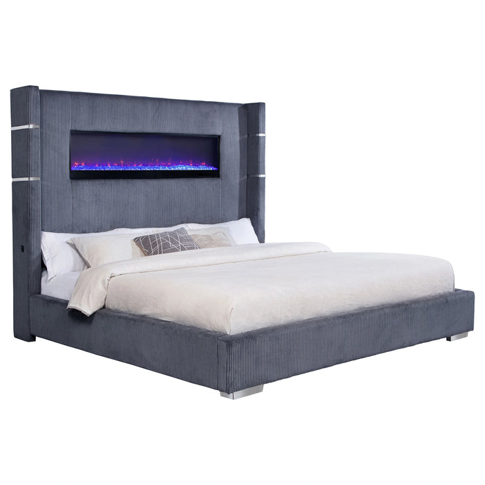 Five Star Furniture - Tisdall Wingback Bed with Flame Visualizer