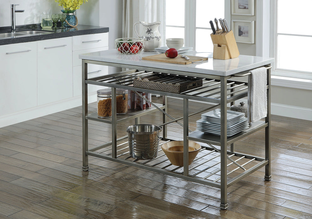 Five Star Furniture - Lanzo Marble & Antique Pewter Kitchen Island (Counter)