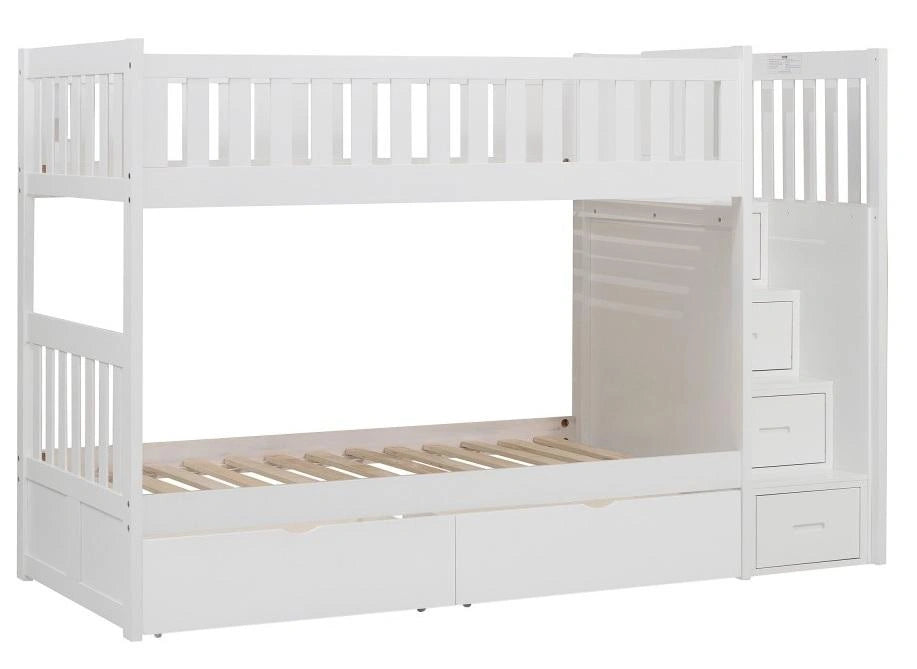 Five Star Furniture - Galen Bunk Bed w/ Reversible Step Storage and Storage Boxes in White B2053SBW-1*T