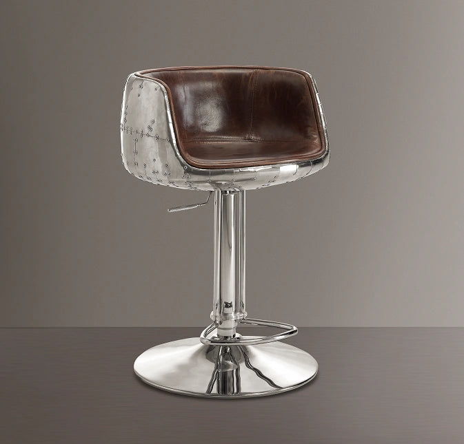 Five Star Furniture - Brancaster Vintage Brown Top Grain Leather & Aluminum Adjustable Stool (1Pc)