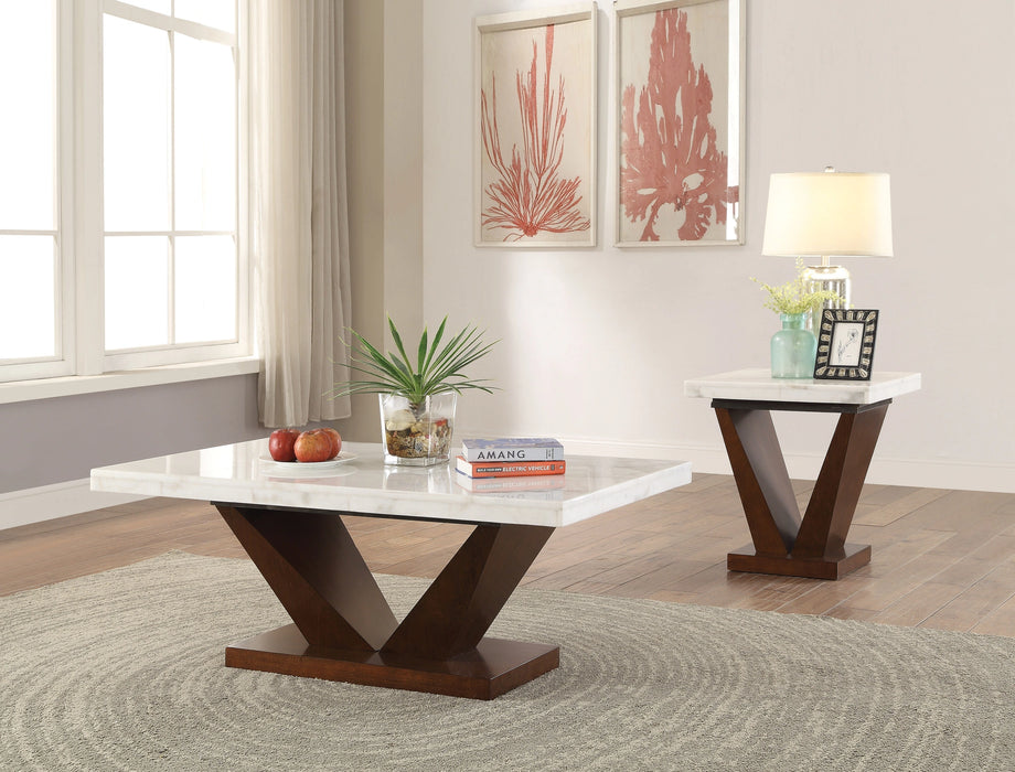 Five Star Furniture - Forbes White Marble & Walnut Coffee Table