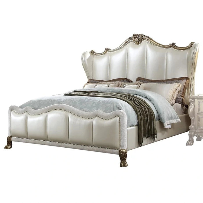 Five Star Furniture - Acme Furniture Dresden II King Bed in Pearl White PU & Gold Patina 27817EK