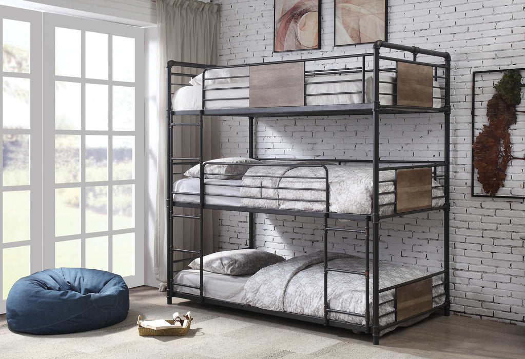 Five Star Furniture - Brantley Sandy Black & Dark Bronze Hand-Brushed Bunk Bed (Triple Twin)