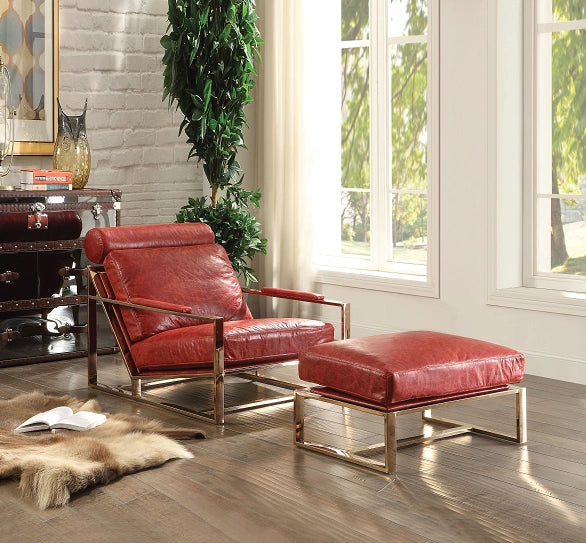 Five Star Furniture - Quinto Antique Red Top Grain Leather & Stainless Steel Accent Chair