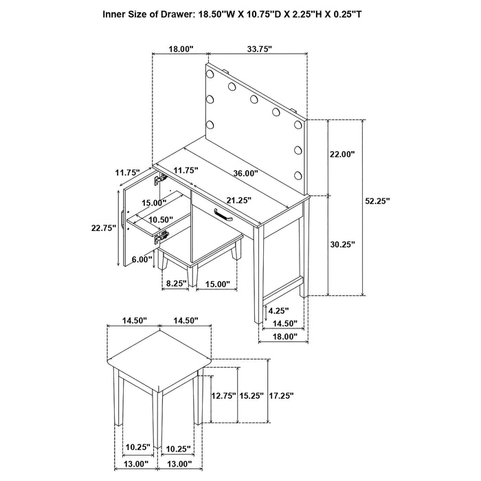 Five Star Furniture - Elijah Makeup Vanity Table with LED Mirror and Stool