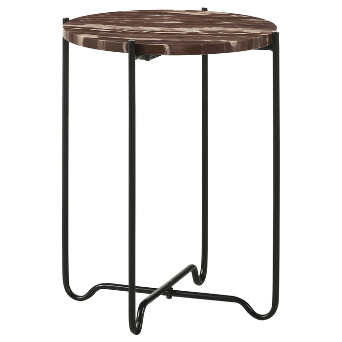 Five Star Furniture - Latifa Round Accent Table with Marble Top Red and Black