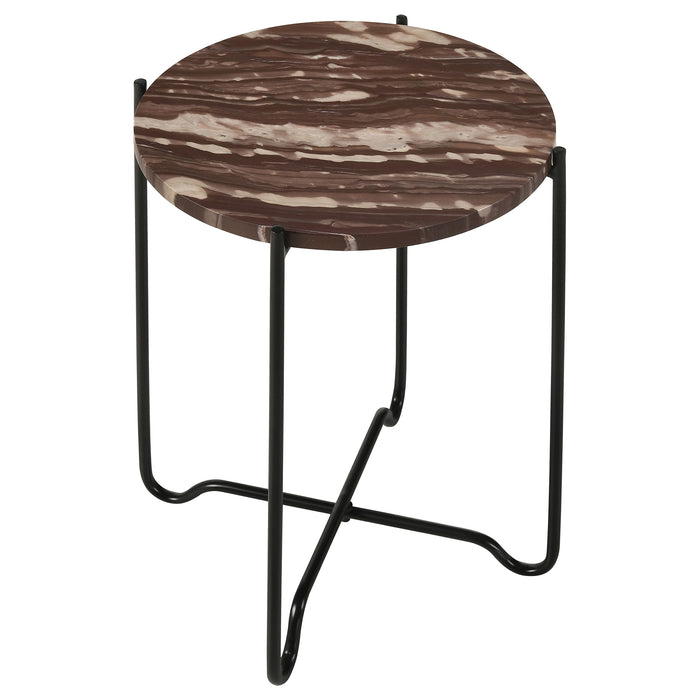 Five Star Furniture - Latifa Round Accent Table with Marble Top Red and Black