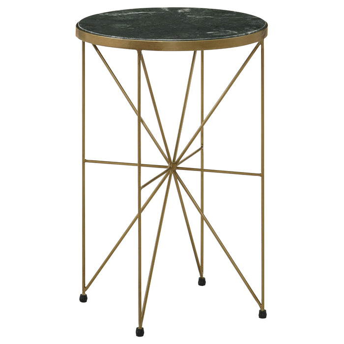 Five Star Furniture - Eliska Round Accent Table with Marble Top Green and Antique Gold
