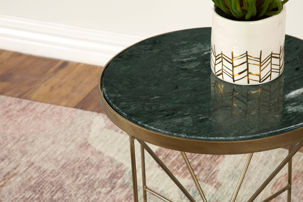 Five Star Furniture - Eliska Round Accent Table with Marble Top Green and Antique Gold