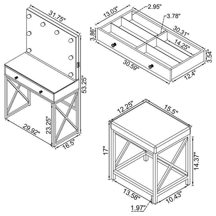 Five Star Furniture - Eliza Makeup Vanity Table with LED Mirror and Stool