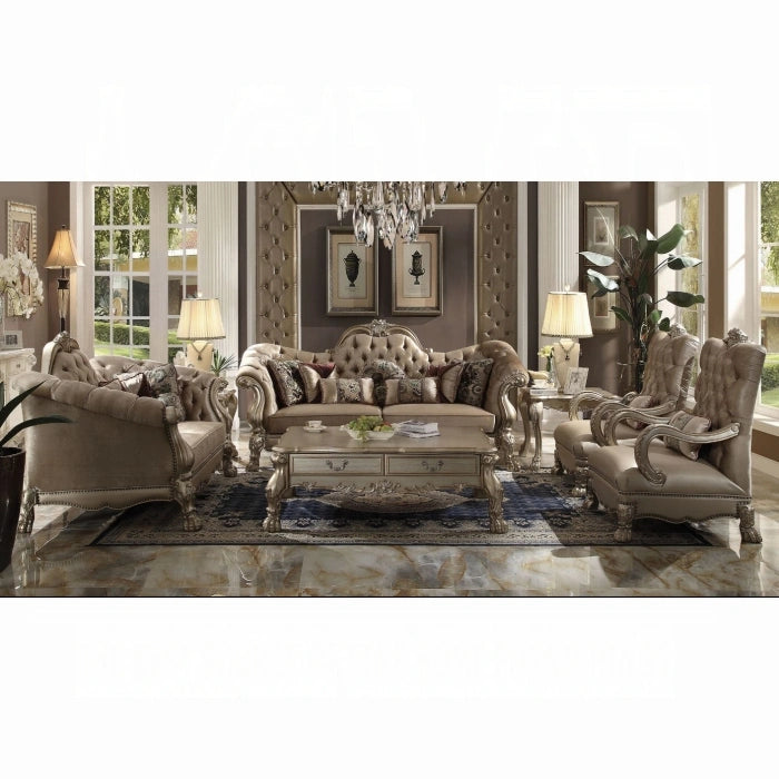 Five Star Furniture - Dresden Bone Velvet & Gold Patina Sofa w/7 Pillows
