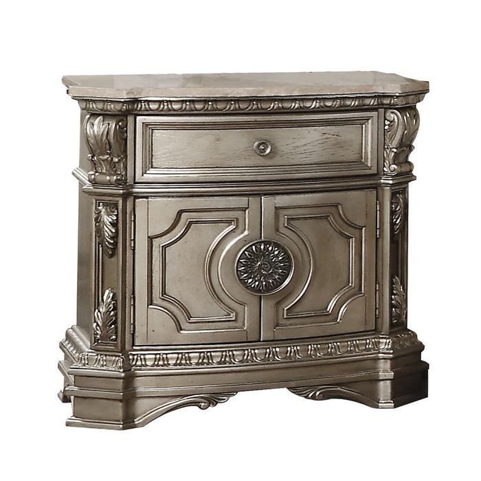Five Star Furniture - Northville Antique Silver Nightstand (MARBLE TOP)