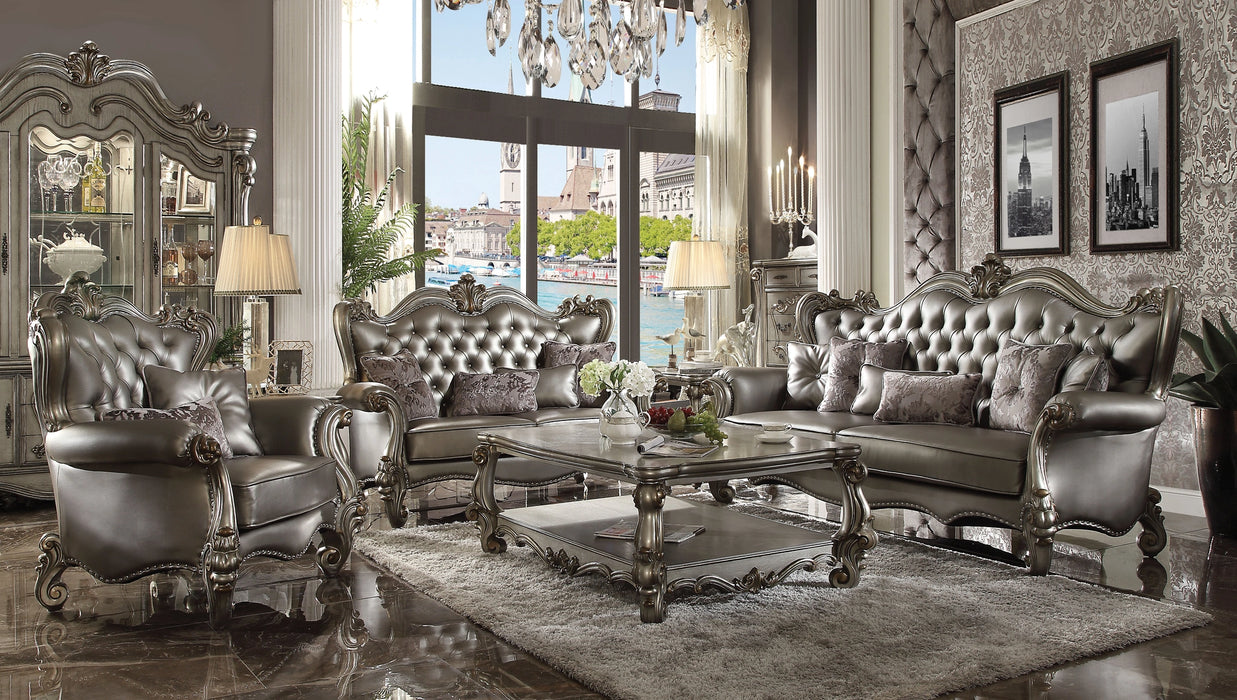 Five Star Furniture - Versailles Silver PU & Antique Platinum Sofa w/6 Pillows